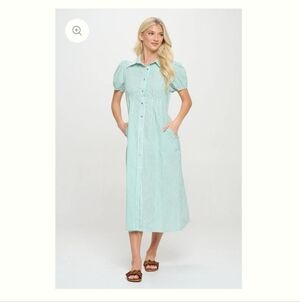 Meet Me In Santorini Mediterranean Stripe Button Down Shirt Dress Small NWOT